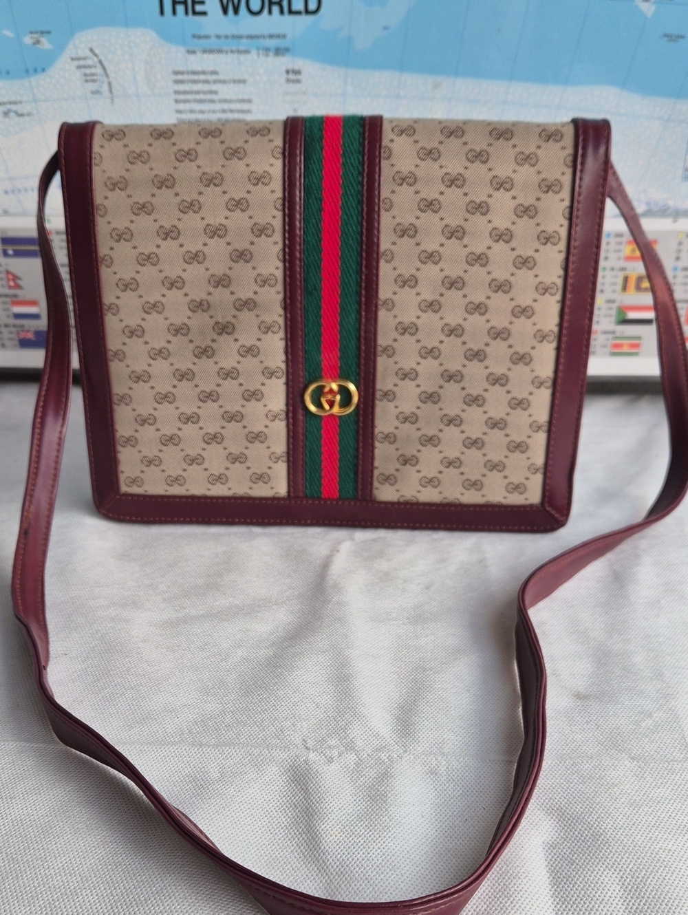 Vintage 1980s Gucci Accessory Collection Web Canvas Crossbody Bag Burgundy